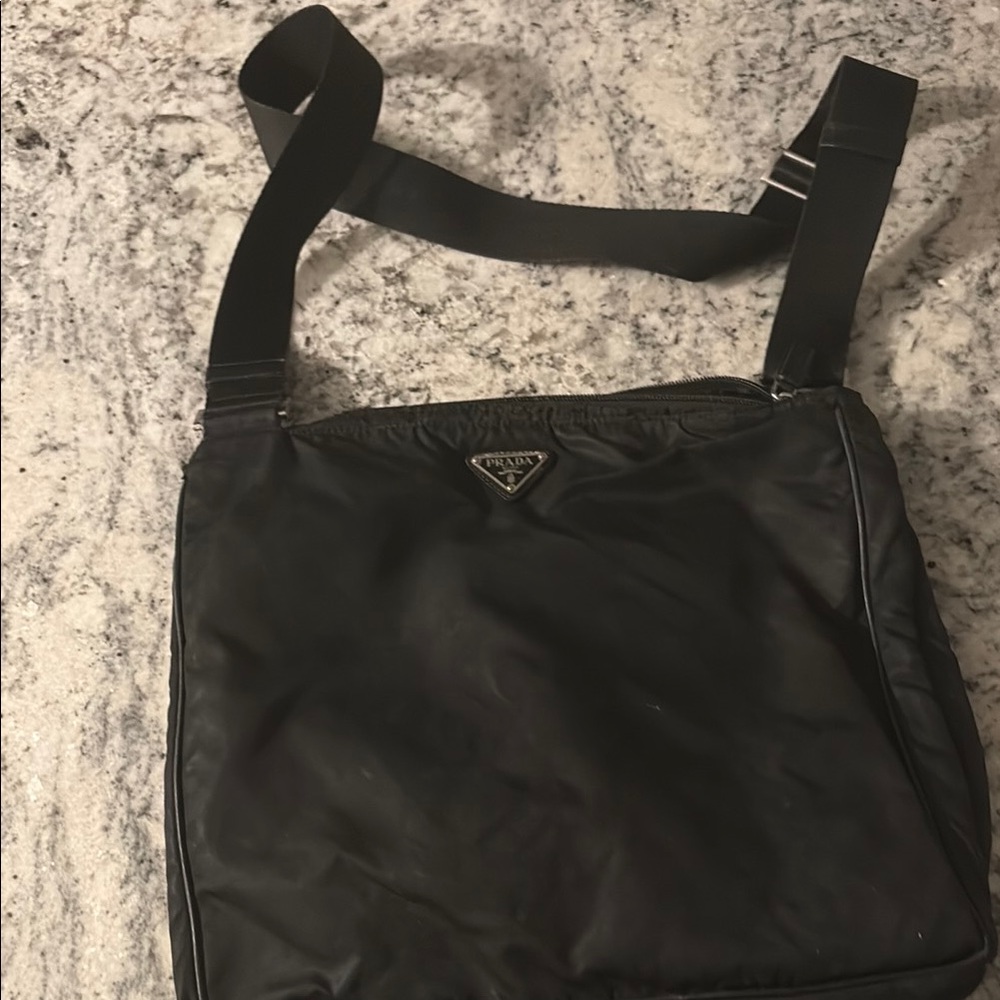 Authentic Prada Tessuto Black Nylon Crossbody Bag with Logo